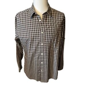 Eddie Bauer Classic Fit Wrinkle Resistant Brown Plaid Shirt Men's Size XL